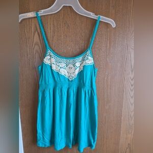 dELiA*s Teal Camisole with Cream Crochet Detail